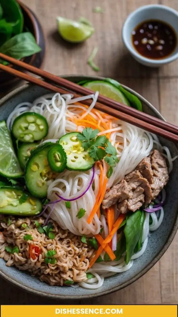 Vietnamese Healthy  Rice Noodle Salad Bowl