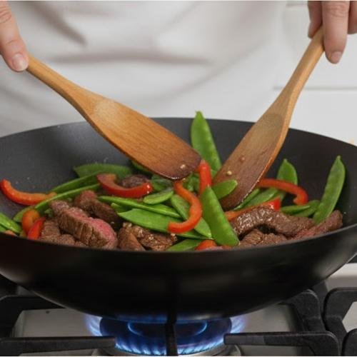 Step 5: Toss in the Snow Peas and Peppers